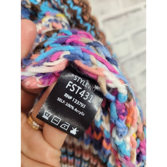 NWOT POL Knit Tassel Fringe Colorful Open Front Cardigan Sweater Cozy Oversize S - Picture 6 of 6